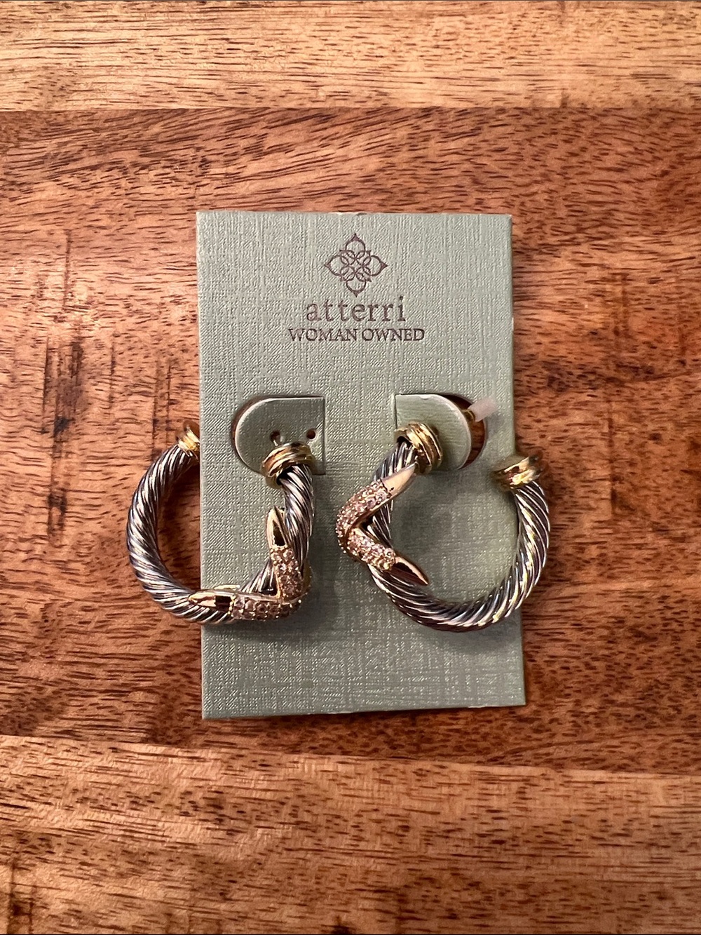 Two-Tone Gold X Pavé Hoop Earrings - Picture 2 of 7
